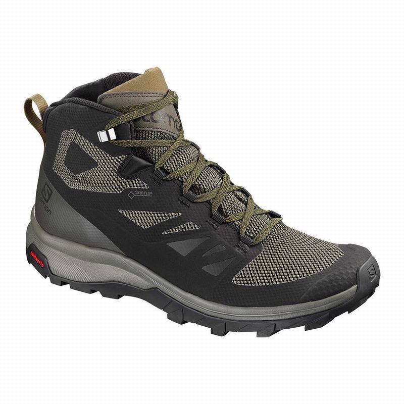 Salomon Israel OUTLINE MID GORE-TEX - Mens Hiking Boots - Black/Brown (BYJP-91865)